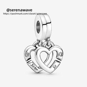 Pandora Linked Sister Hearts Split Dangle Charm
